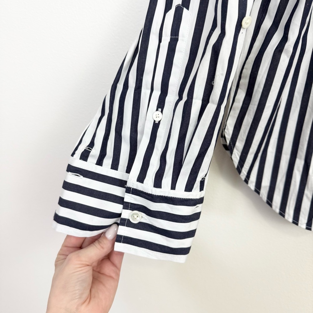 Madewell Easy Y-Neck Button Up Shirt Navy White Stripe Small 100% Cotton - Picture 3 of 6